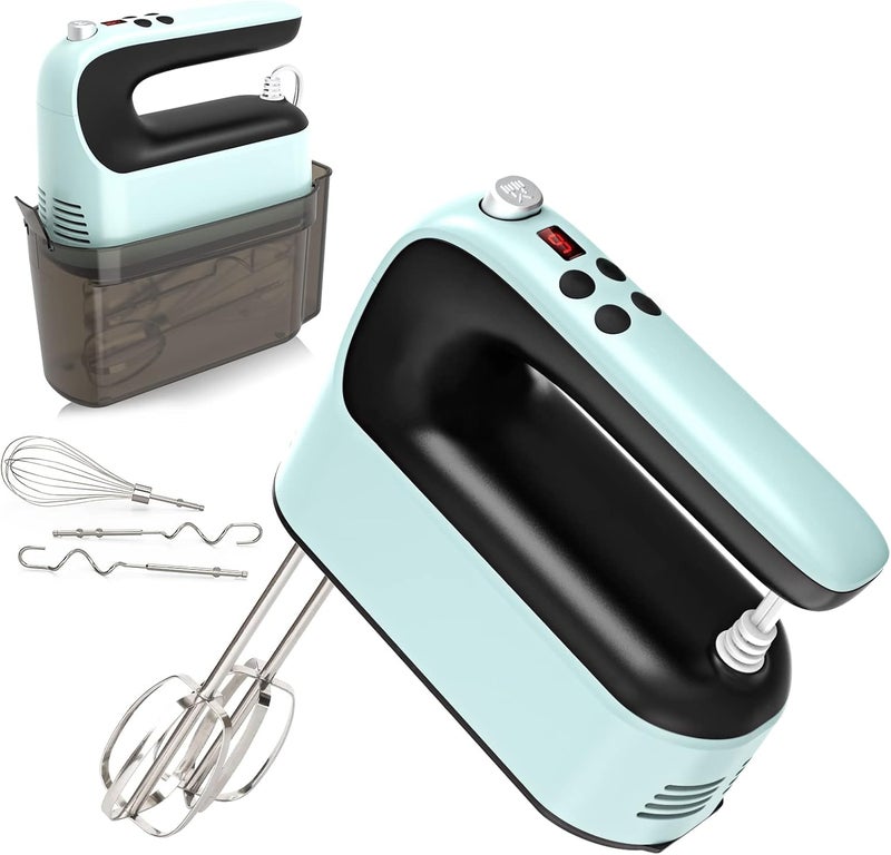 Yomelo 9-Speed Digital Hand Mixer Electric, 400W Powerful DC Motor, Hand Mixer Electric Handheld with Snap-On Storage Case, 5 Stainless Steel Accessories, Beaters, Dough Hooks, Whisk(Ice Blue/Black) - Image 1